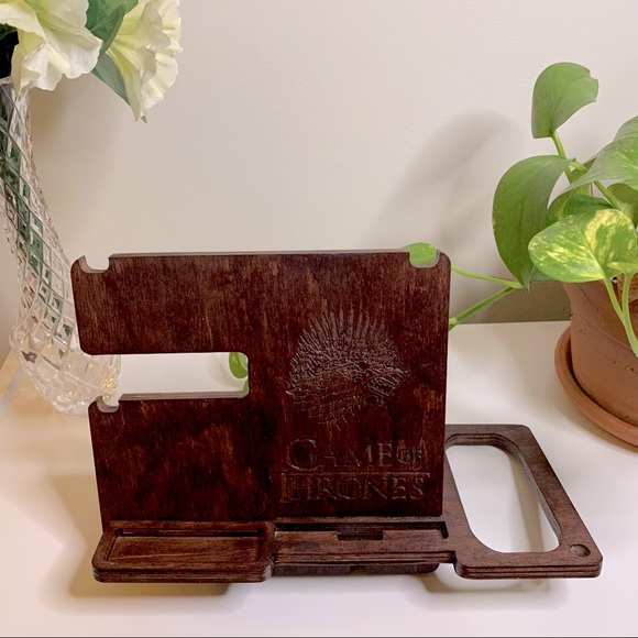 Hand Crafted Other - Game of Thrones Phone Charger Electronic Accessory Stand, Wood, Charging Station